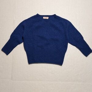 JUSTINE TABAK British Isles Royal Blue Knit Crewneck Cropped Fitted Sweater M